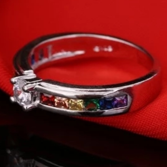 🌈NEW STERLING RAINBOW CHANNEL SET CZ RING - Picture 2 of 8